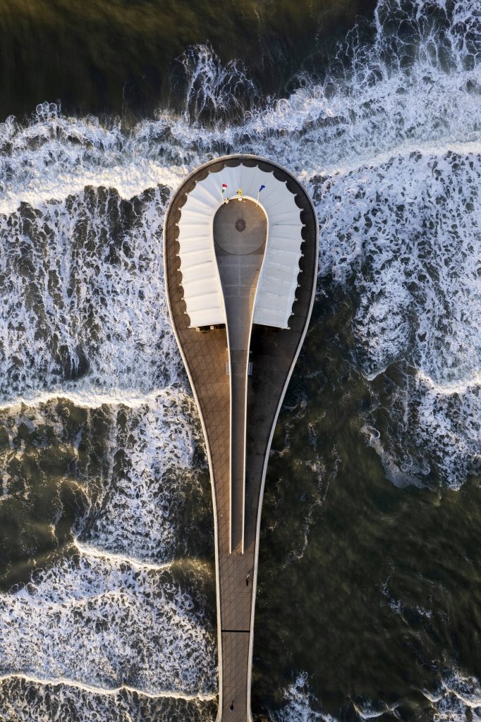aerial view at the dawn of the pier of lido di camaiore tuscany